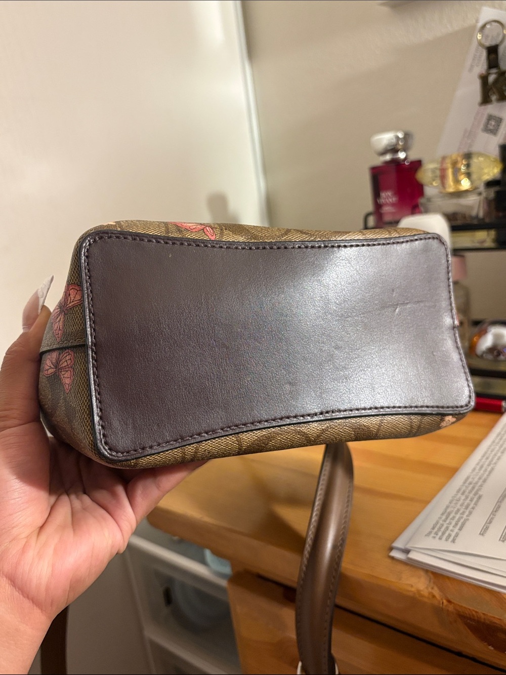 COACH Brown Signature Butterfly Bucket Bag - Picture 8 of 17